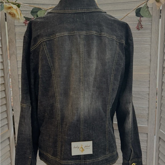 GENUINE RARE Y2K Vintage BABY PHAT Washed Black Denim Jacket Women’s SZ 1X Plus - Picture 7 of 16
